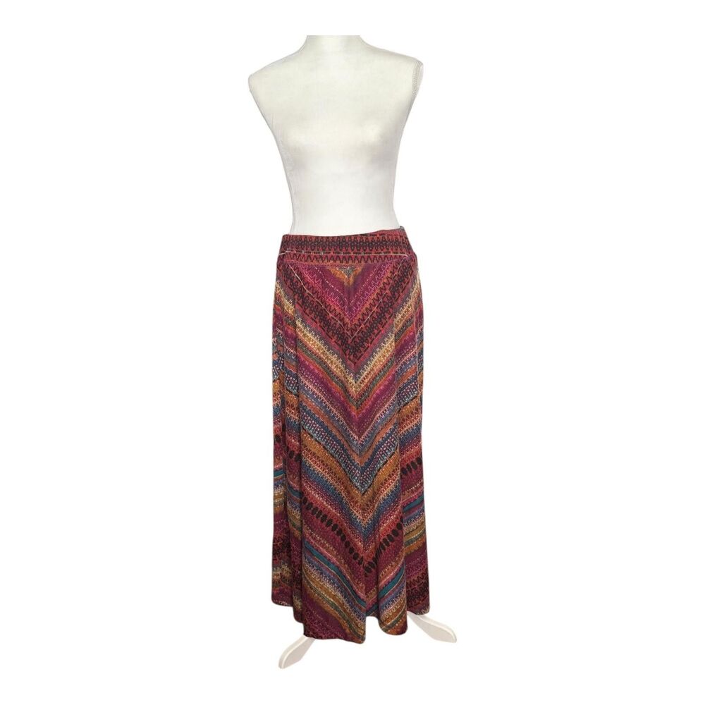 Cato Skirt Womens Medium Knit Multicolor Chevron Maxi Pull On Lined Stretch